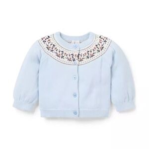 Janie and Jack Light Blue Knit Baby Sweater & Pants Set with Floral Yoke